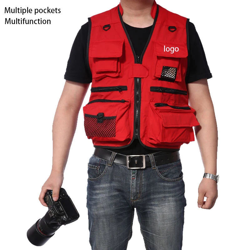 

Wholesale Unisex Mesh Multi Pocket Reporter Photographers Fishing vest custom logo