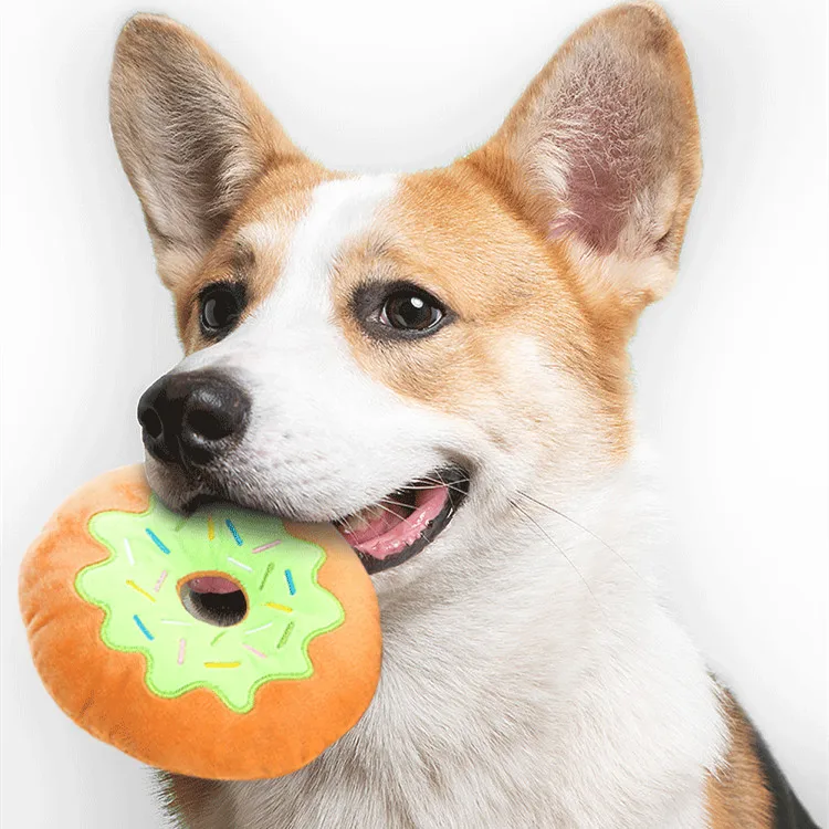 

Cute Donut Dog Toy Wholesale Squeaky Dog Toys New Green Dog Plush Chew Toy