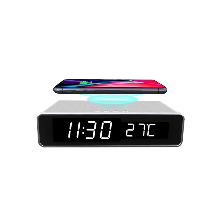 

Alarm Clock Qi Fast Wireless Charger Shows Date and Temperature