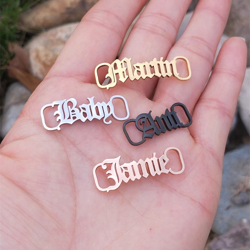 

Custom Nameplate Shoe Buckle Stainless Steel Personalized Name Old English Shoe Buckle Shoe Jewelry Best Friends Gifts, As photo