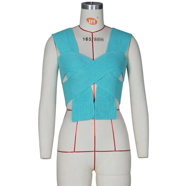 

Ckfashion New Trendy Solid Color Bandage knitted Sweater Ladies Tops 2021 Fashion Sexy Women Crop Tops