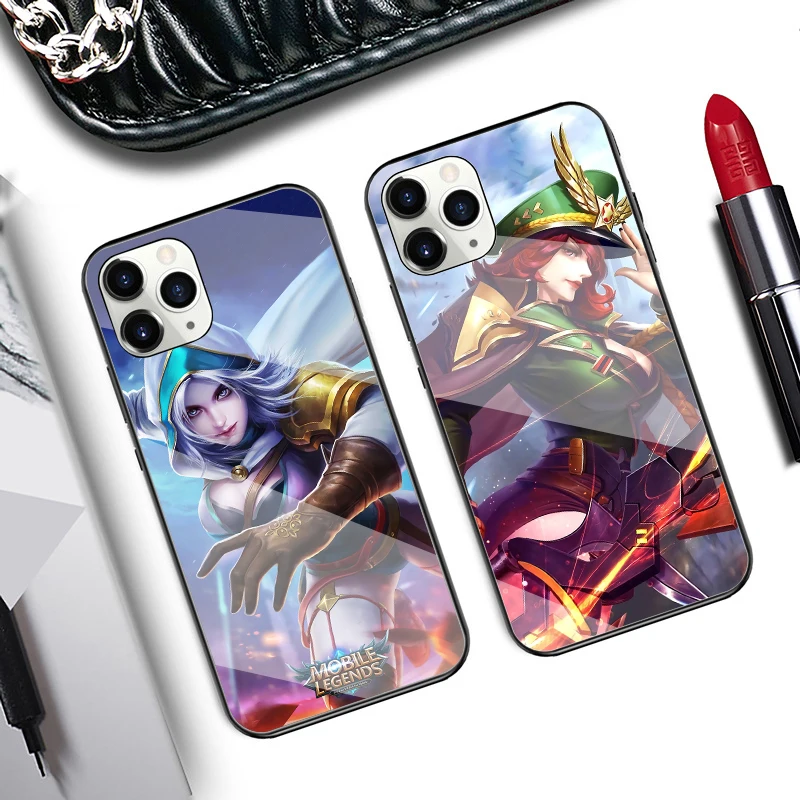 

Low MOQ Custom DIY Design Tempered Glass Glossy Phone Case Shockproof Mobile Cases for iPhone 11 Pro Max Mobile Legend, Multiple