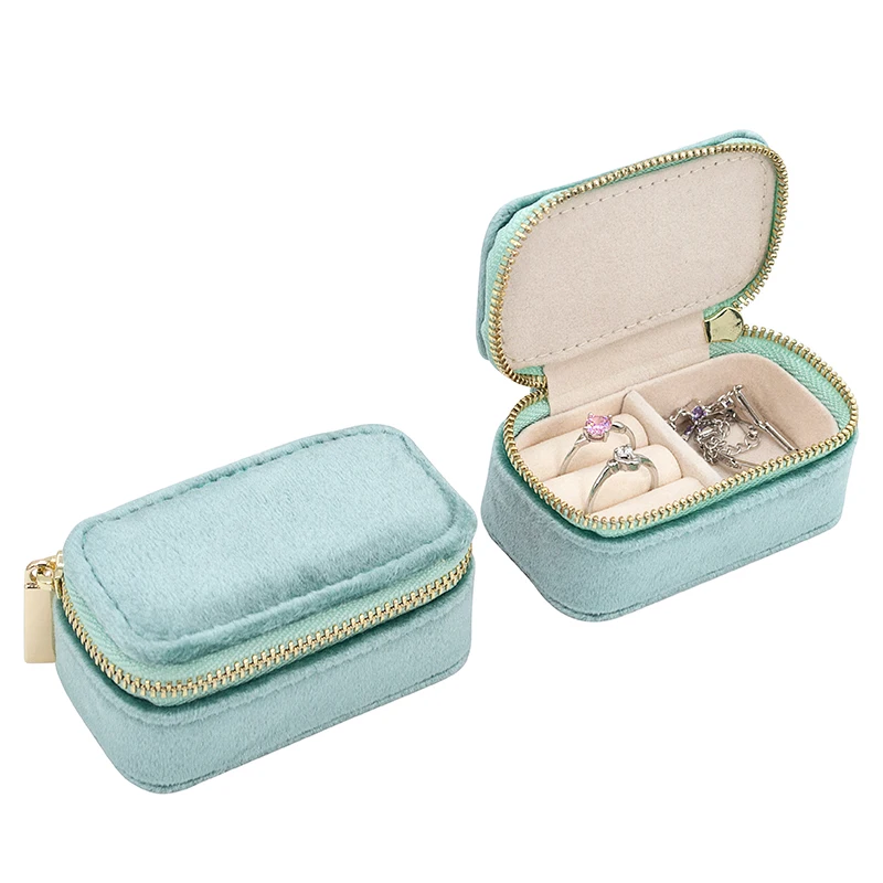 

Wholesale Custom Logo Kids Zipper Mini Travel Jewellery Case Gift Velvet Jewel Organizer Storage Small Pu Leather Jewelry Box