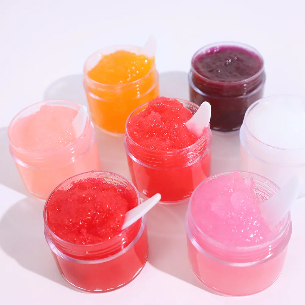 

Wholesale Fruit Flavor Lip Scrub Brush Private Label No Logo Exfoliation Sugar Pink Lip Scrub