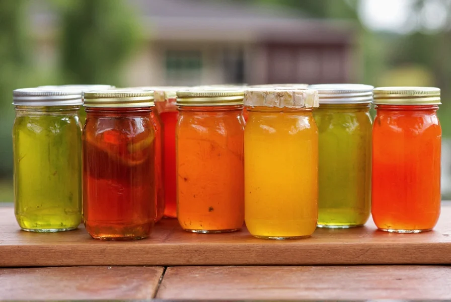 Colorful jars of homemade pepper jelly variations including jalapeño, habanero mango, and chipotle flavors on wooden table