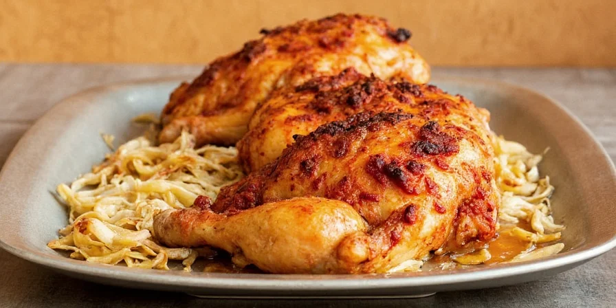 Close-up of various spices next to a baked chicken
