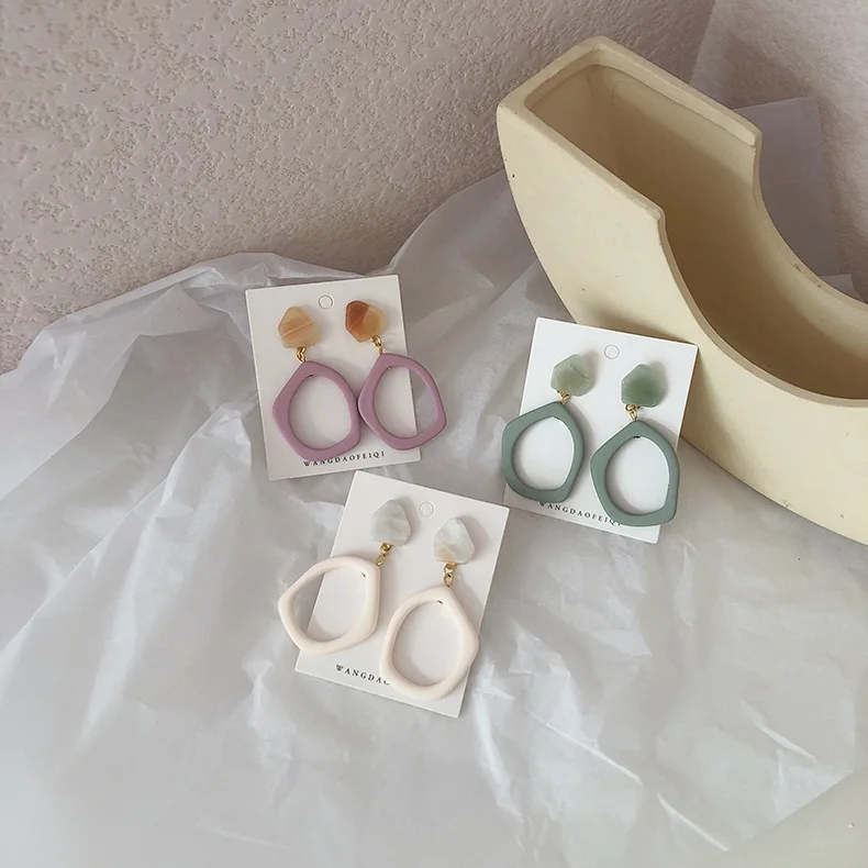 

New South Korea ancient geometry acrylic resin earrings s925 silver needle color geometric round all-match jewelry gift, Colorful