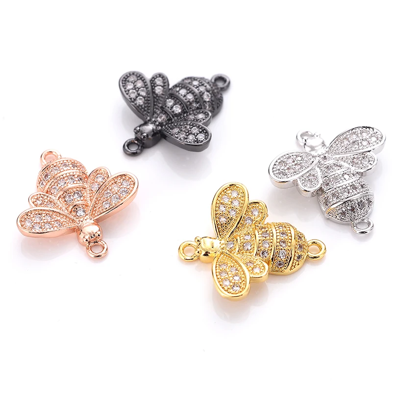 

Women DIY Bracelets Craft Accessories Micro Pave Zirconia Spacer Bead Connector Shiny Animal Bee Charms for Jewelry Making