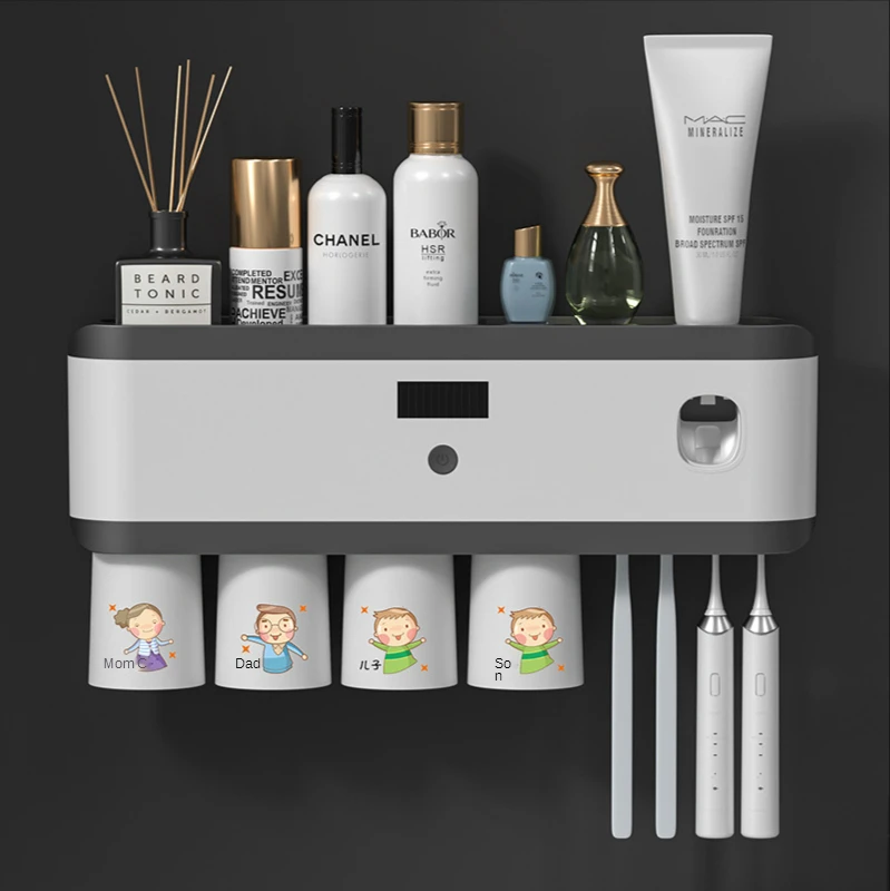 

Creative Home Smart Toothbrush Sterilizer Electric Toothbrush Holder Set Punch-free Uv Storage Rack, Black