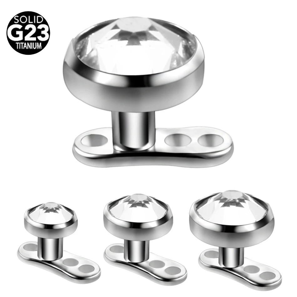 

3/4/5mm Shiny Crystal Dermal Anchor Tops and Bases 14G Micro Dermal Titanium Dermal Piercing Body Jewelry, Silver color