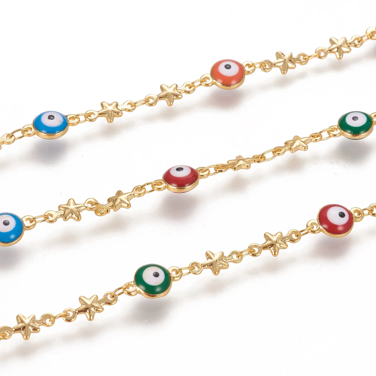 

PandaHall Long Lasting Plated Star And Eye Colorful Brass Link Chains