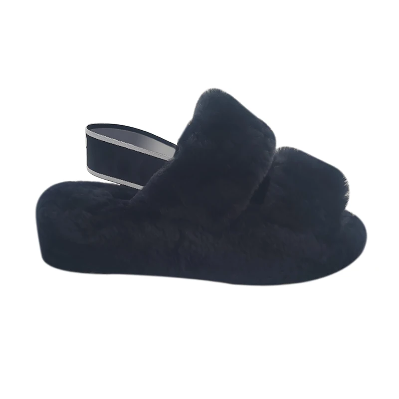 

Wholesale comfortable non-slip fur slides sheepskin winter slipper for women
