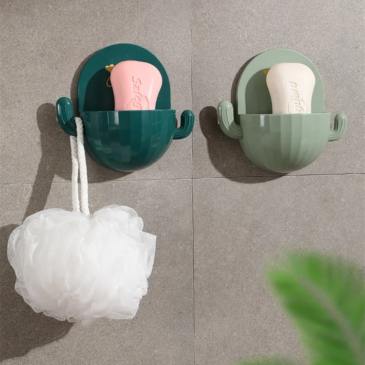 

Creative Simple Cactus Draining Soap Box Bathroom No Holes Cartoon Soap Rack Lovely Soap Box, Dark green, light green, pink,white