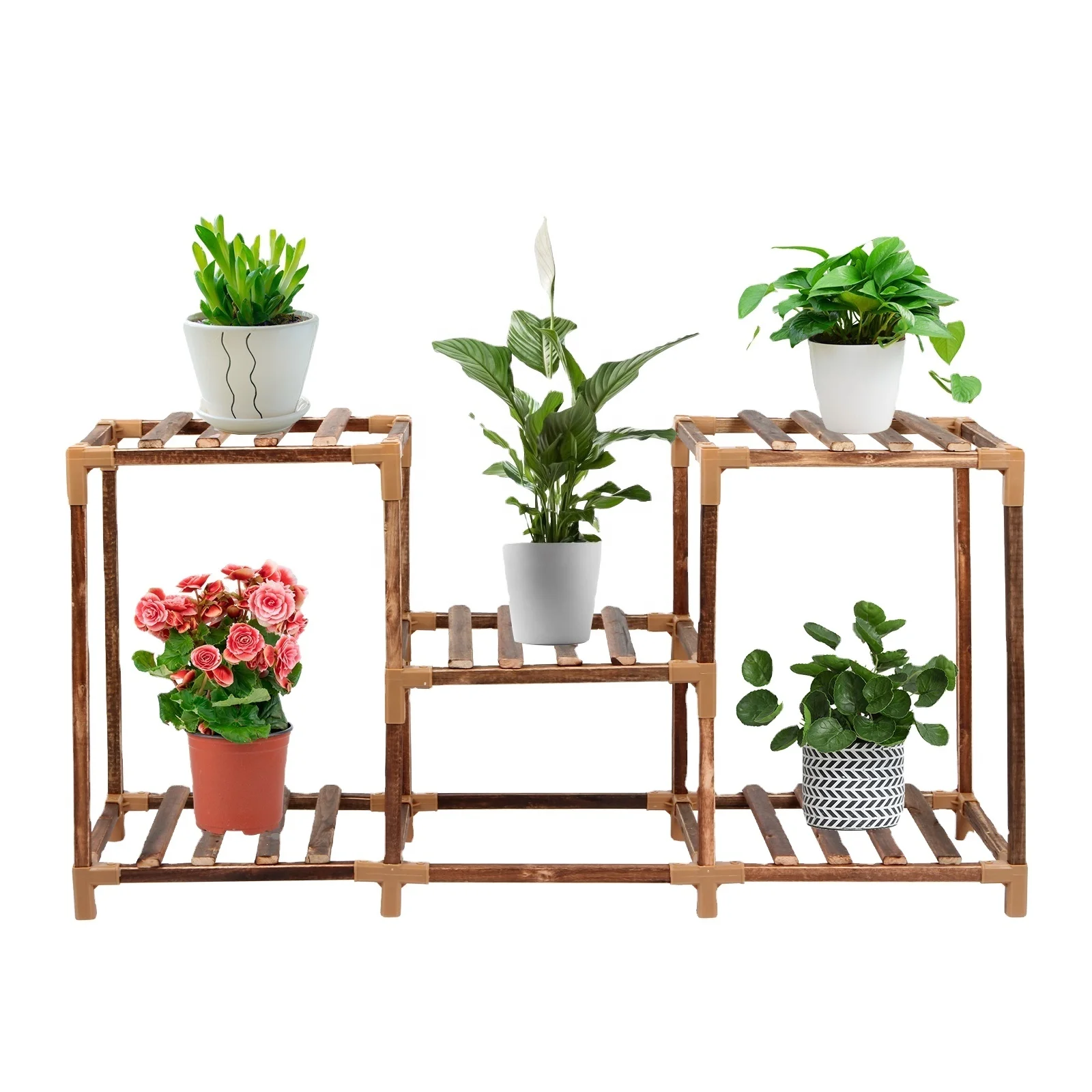 

Wholesale E-commerce Hot Selling Potted Wooden Frame Plant Multilayer Cheap Flower Stand Plant Shelf, Natural
