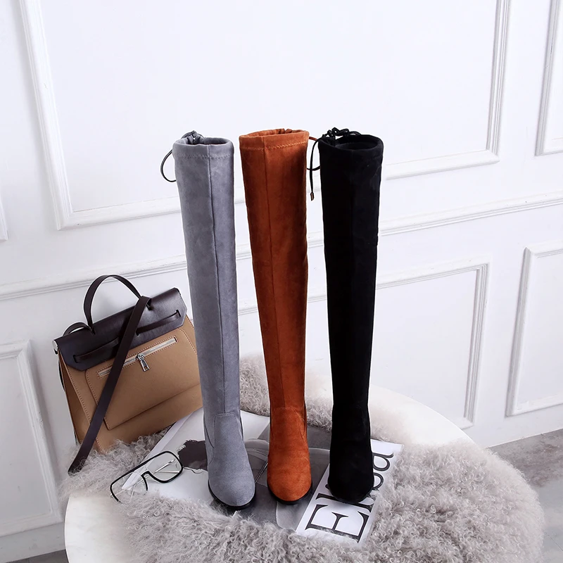 

Elastic Fleece Thigh High Winter Boots Knee High Boots Long Suede Chunky Boots