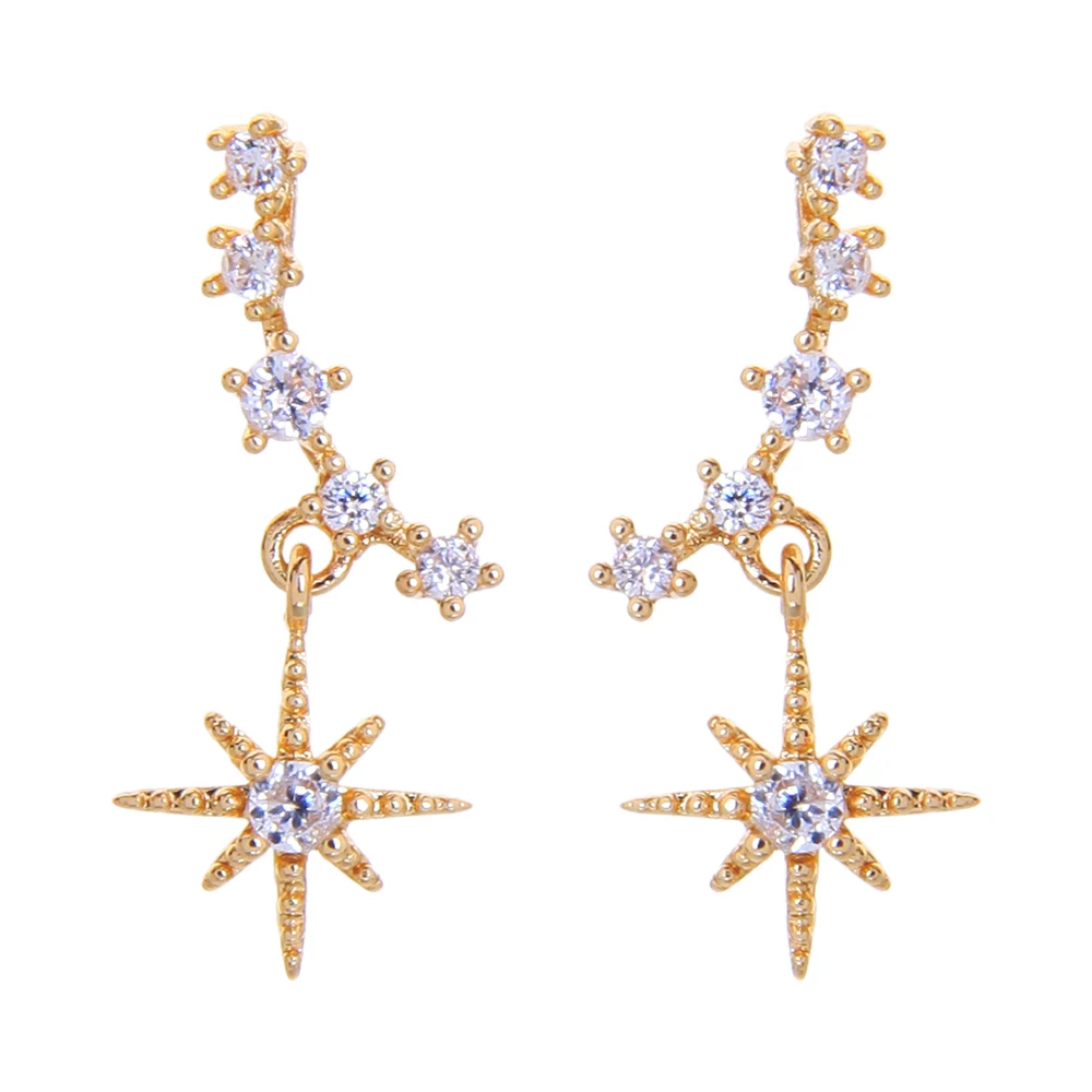 

me02363 Luxury Cubic Zirconia Jewelry Ear Climber Crawler Brass 925 Star Drop Earrings 2020 Designs Gold Plated Earings 18K
