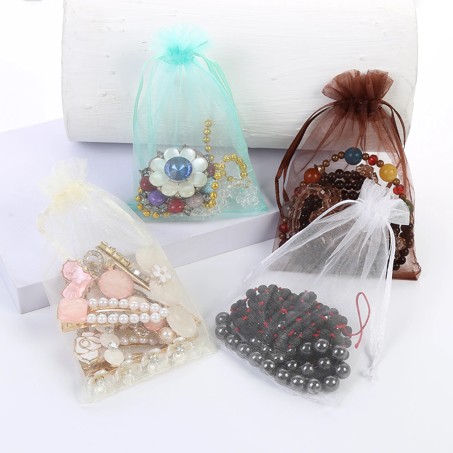 

Packaging Jewelry Bags Organza 15*20Cm Custom Jewelry Pouch Half Transparent Makeup Bag, 21 color options