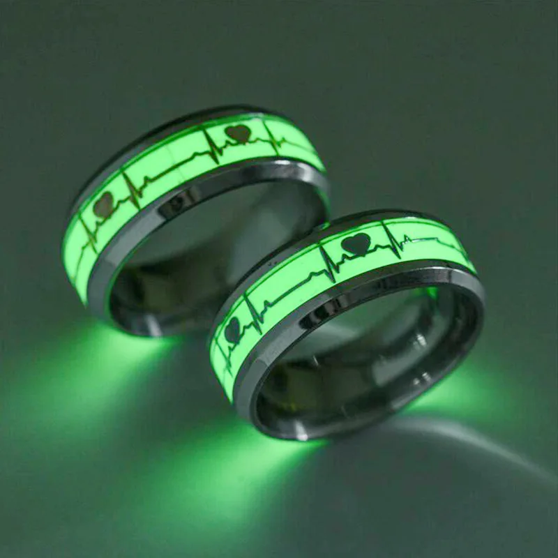 

Wholesale 316 L luminous ring glow in the dark ECG Couple Rings