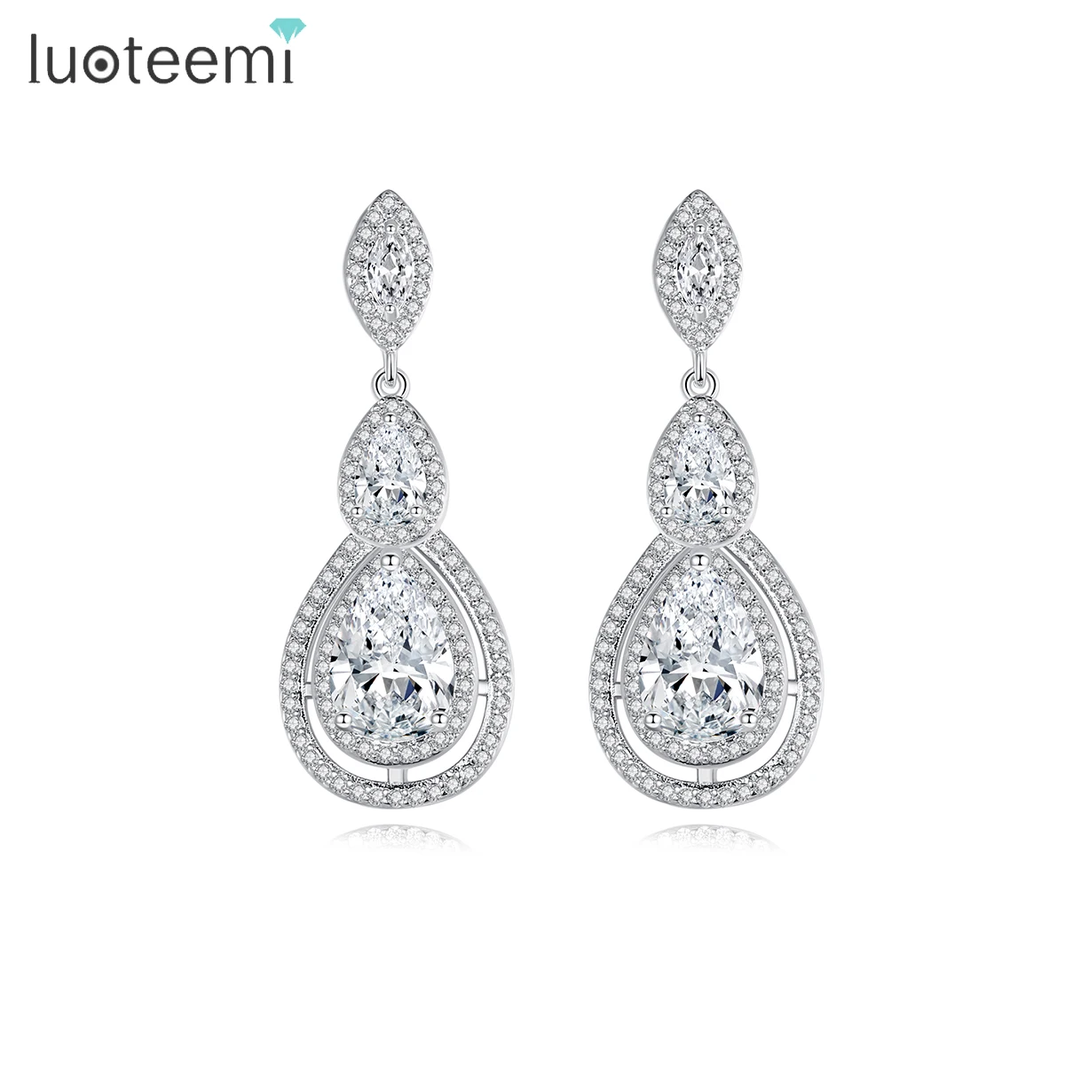 

LUOTEEMI Zircon Diamond Earring Jewelry Long Drop Cz Stone Cubic Zirconia Bridal Earring