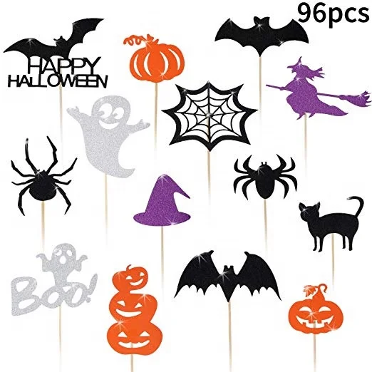 Halloween Cupcake Toppers Bat Pumpkin Ghost Witch Cake Picks Halloween Food Picks for Halloween Party Favors Birthday Decoration