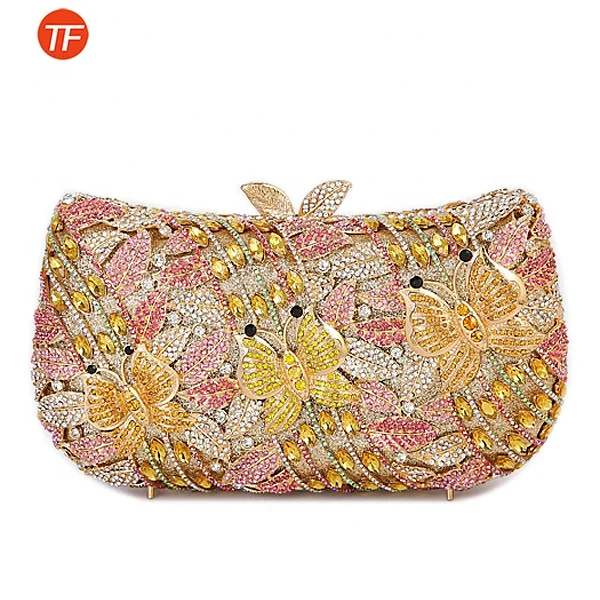 

Factory Wholesales Crystal Rhinestone Clutch Bag for Formal Party Butterfly Floral Evening Handbag Jewel Minaudere, ( accept customized )
