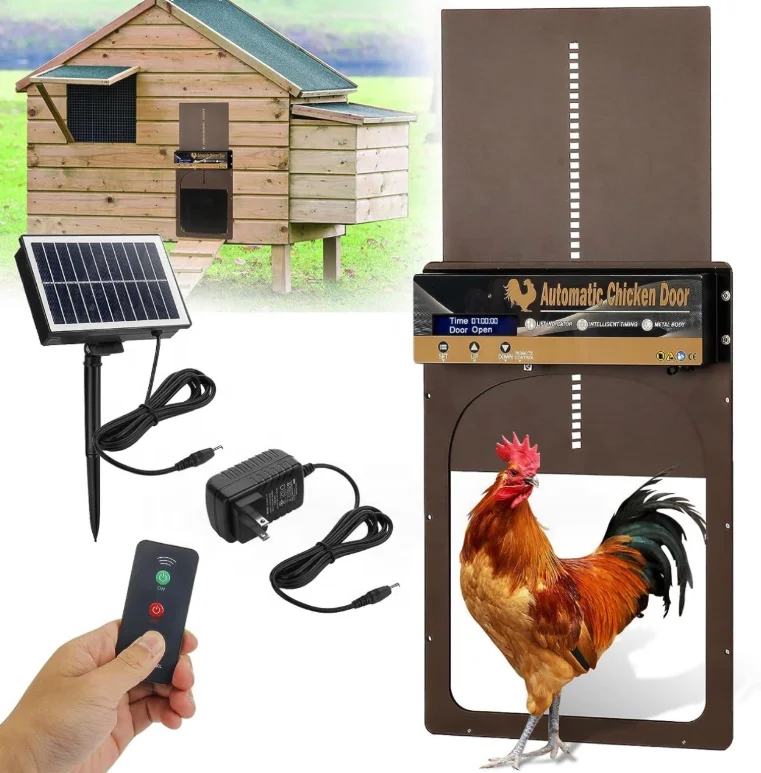 

Latest Design Automatic Chicken Coop Door With Light Sensing Anti-pinch RC Solar Powered Chicken Coop Door Opener with Timer