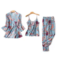 

Floral Printing Pyjamas Sleepwear Pijamas Women 3 Pieces Pajamas Set