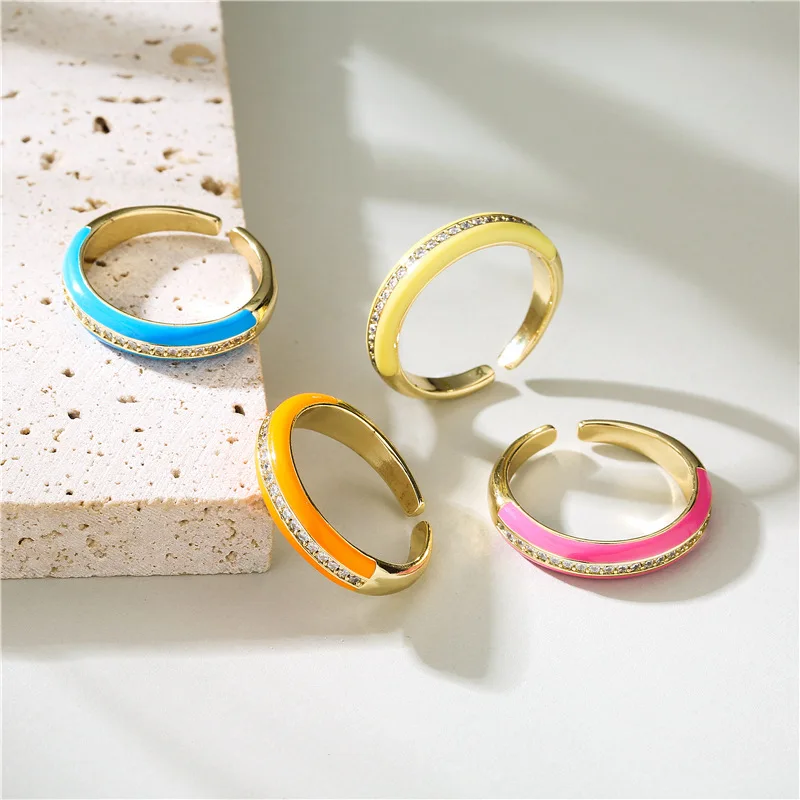 

Simple Gold Plated Mirco Pave Cubic Zircon Knuckle Colorful Stackable Finger Rings For Women Couples Enamel Rings