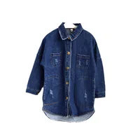 

New arrival toddler girls MD-long denim jacket spring autumn new designs baby girls jeans coat clothing