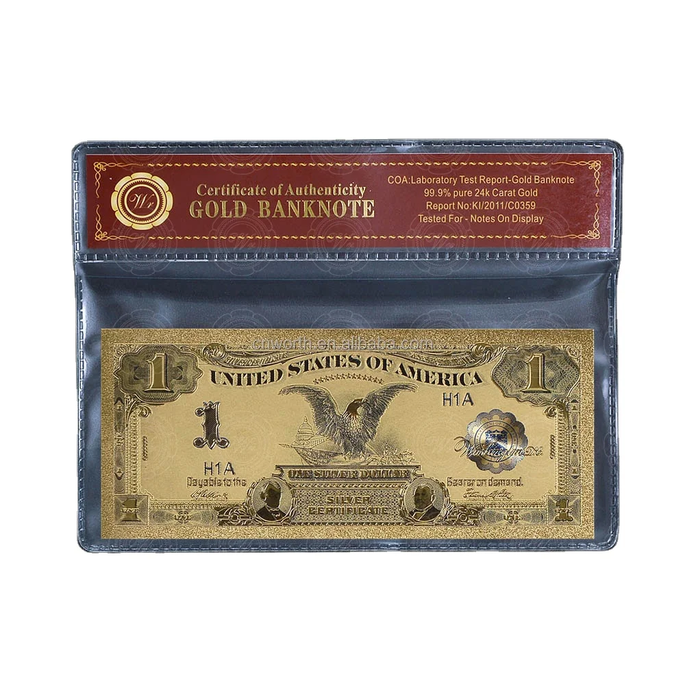 

Wr Antique Imitation 1899 Year Black Eagle $1 Dollar Bill Colored 24k Gold Banknote with Plastic Sleeve Festival Gifts, Can be gold or silver or colorful