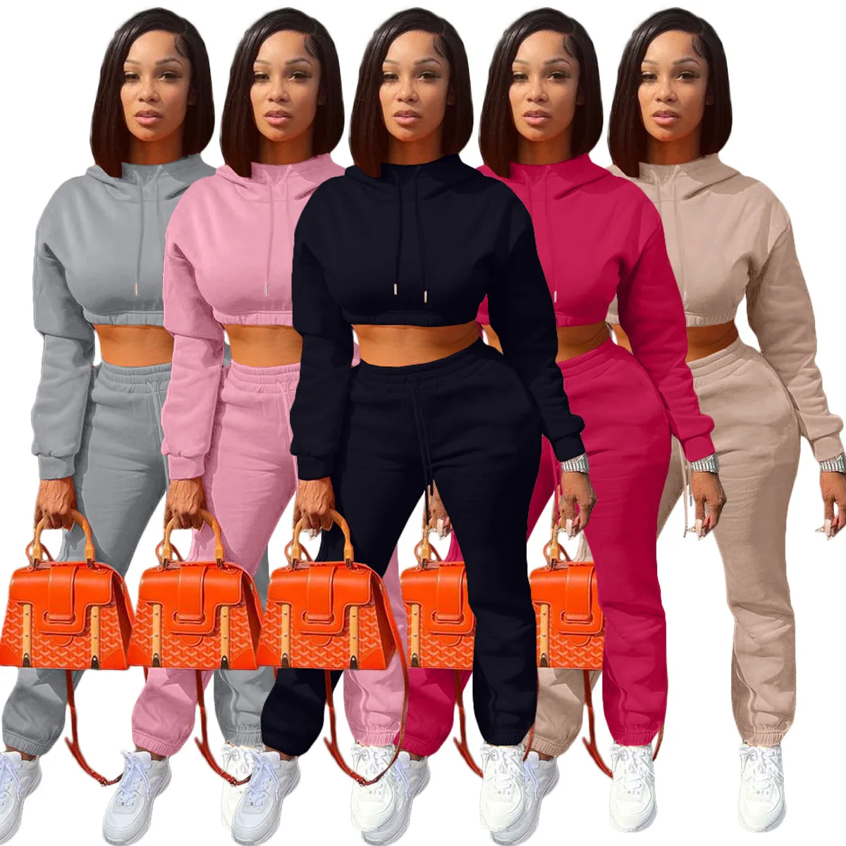 

Customized Logo Autumn/winter solid color leggings and hoodie women sweatsuit set tracksuit long sleeves women's two-piece set, As pics