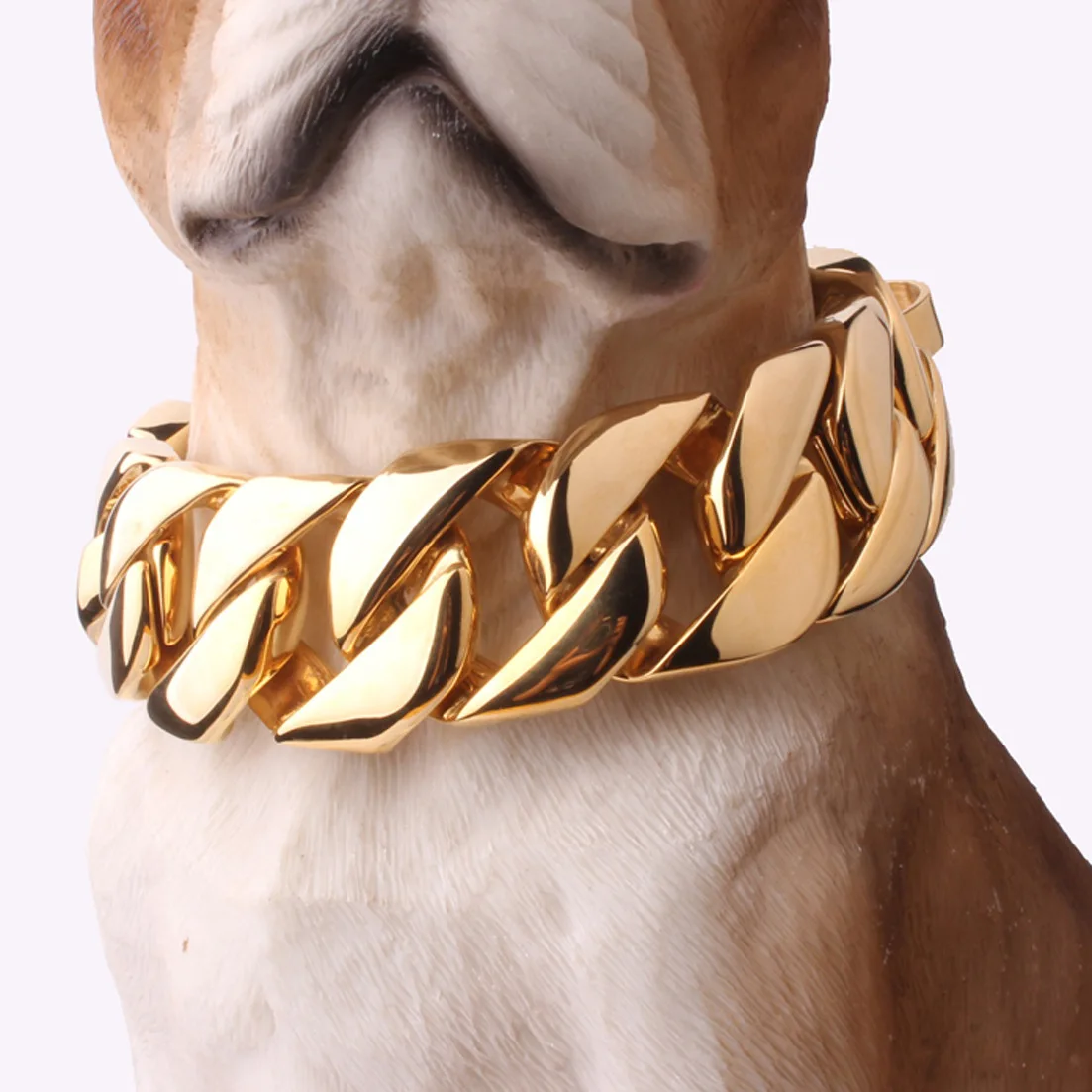 

32mm Gold Chain Pet Collars Luxury Custom Chain Choke Pitbull Stainless Steel Metal Strong Large Dog Collar