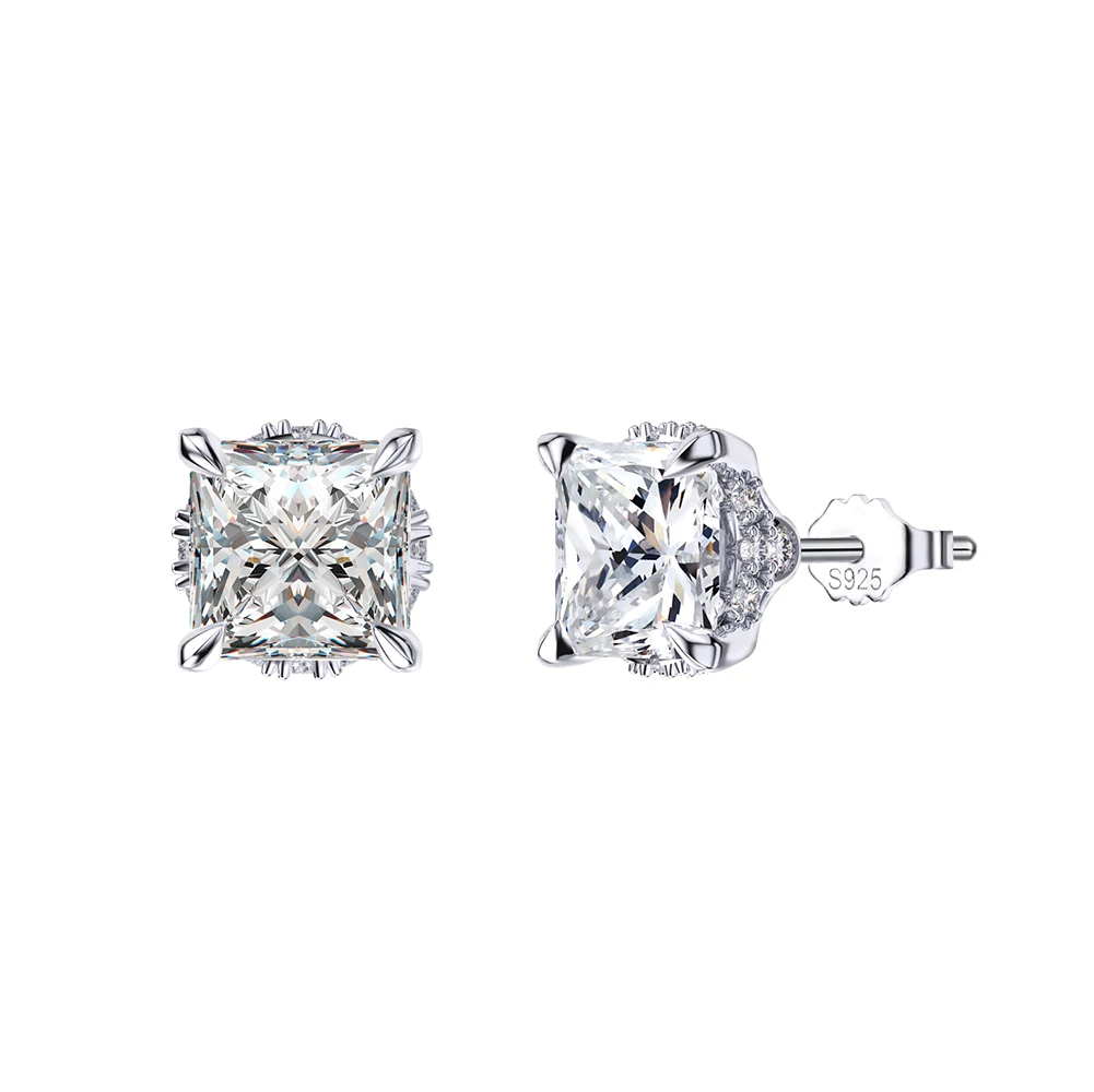 LZE01 New Arrival Hypoallergenic Stud Earring Princess Cut  8A Premium Cubic Zirconia 925 Sterling Silver Earrings for Women Men