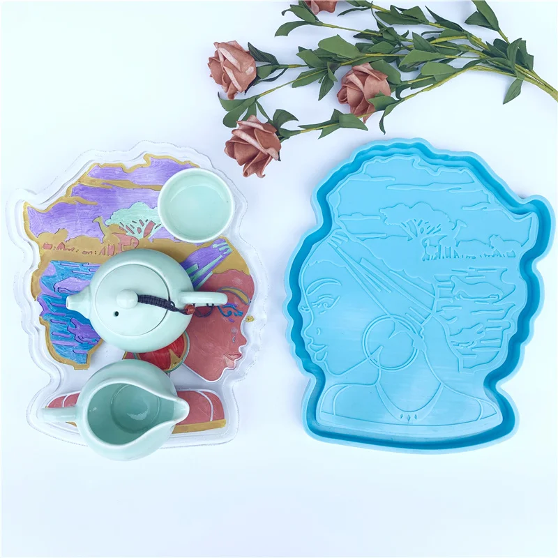 

M123 shiny Africa map lady coaster mould rolling tray afro head goddess silicone mold for resin craft