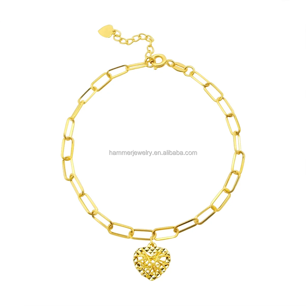 

Luxury Design AU750 Gold Heart Shape Love Basket Pendant 18k Solid Gold Paper Clip Chain Bracelet Wholesale