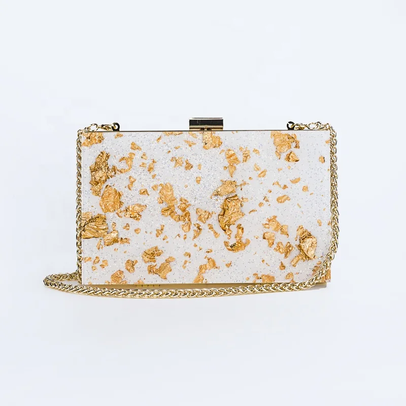 

2021 Gold Color Irregular Pattern Clear Acrylic Box Clutch Purse Women Bags Hard Party Bag