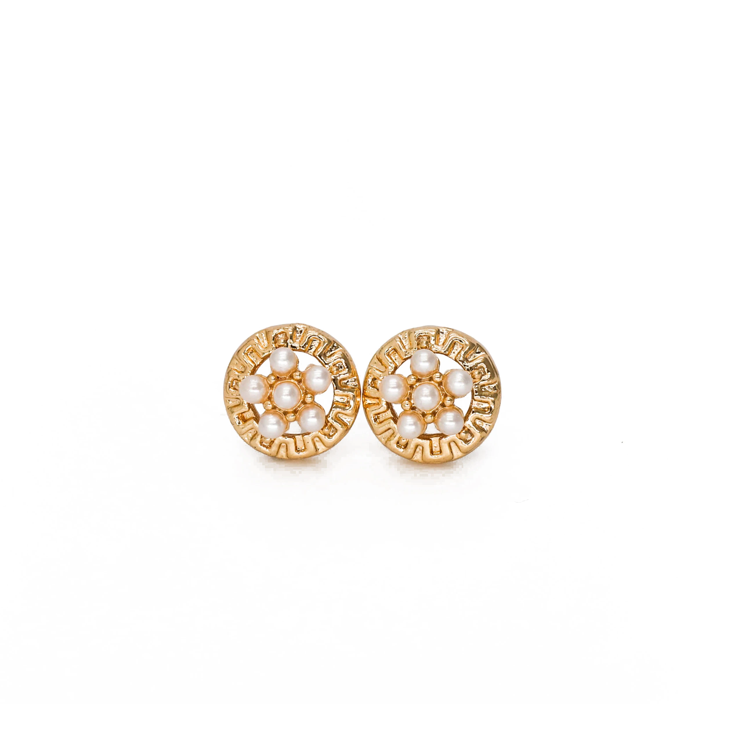

China Wholesale huggie golden earrings flower made of six pearls plus wreath jhumka earring, Gold