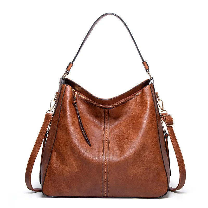 

Lady hand bag handbag simple and fashionable large capacity single shoulder slant span bag tote zipper purse Pu Leather satchel