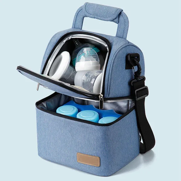 

Breast Milk Cooler Bag with Ice Pack, Light gray, blue, gray