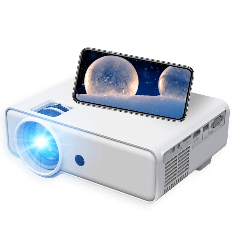 

Factory 5000 High Lumens Projector 720p Full HD LCD LED Video Portable Home theater Projector 4K, White black
