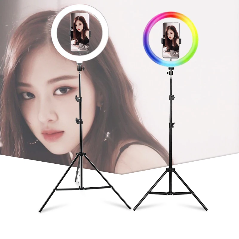 

13 rgb inch mini portable Selfie Live Stream Makeup Youtube led ring light selfie with tripod stand, White, yellow, mixed, rgb