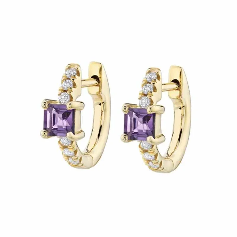 

S925 Silver Cross Border Best Selling Earrings Square Color Zircon With Diamond Simple Design Ear Clip Earrings For Women