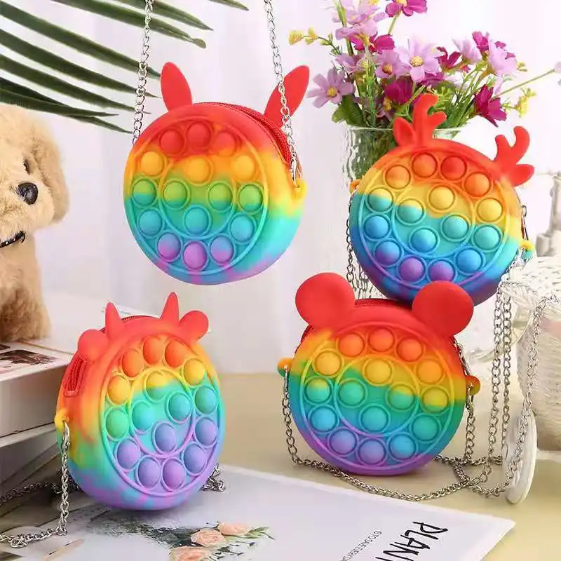 

Factory Wholesale Silicone Sensory Push Bubble Stress Relief Dimmer Antistress Fidget Child Toy Popping Backpack Poppit Purse, Random