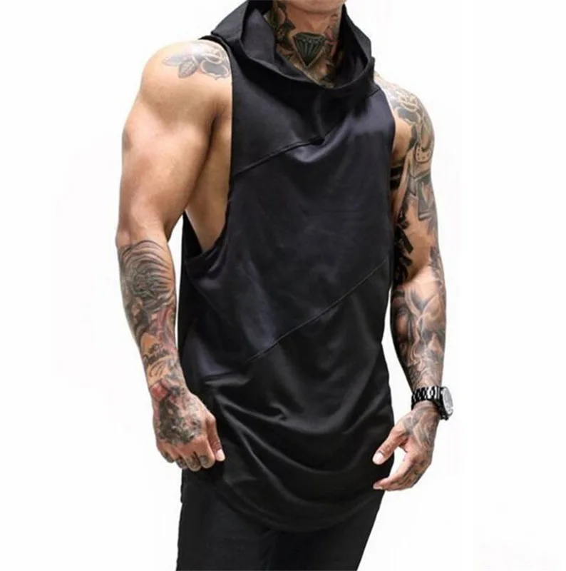 

Men's Muscle drop armhole Gym Gentleman Bodybuilding Stringer cotton hoodie Tank Tops, Available