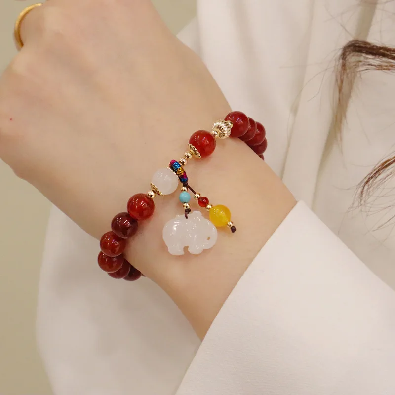 

Religious Fengshui Lucky Red Ruby Crystal Gemstone Bracelet High Quality Braiding Natural Jade Beads Bangle Bracelet