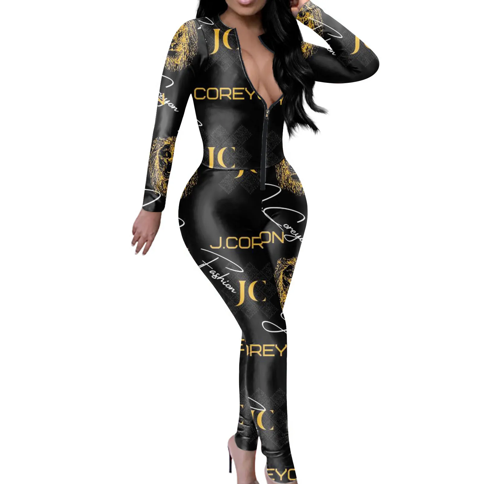 

Hot Sale Fashion Customize Your Own Design Style Girls Long Sleeve Long Pants Bodycon Sexy Pants Tracksuits Sportswear Moq 1, Customized color