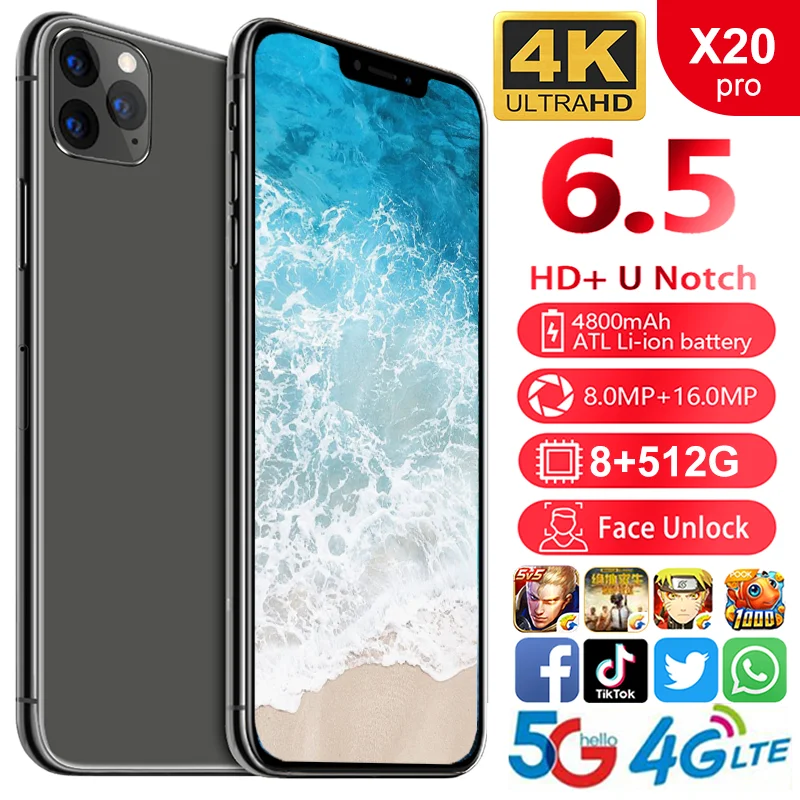 

2020 Cheap OEM Full screen 6.5inch Mobile Phones 4G Cellphone Face ID telephone Unlock Cellphone