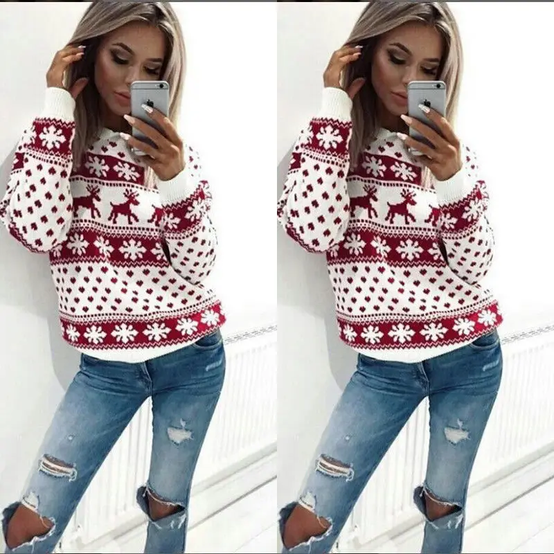 

MOON BUNNY 2021 Women's Christmas Fashion Female Jumper Sweater Long Sleeve Xmas Deer 3D Printed Pullover Tops Sweaters