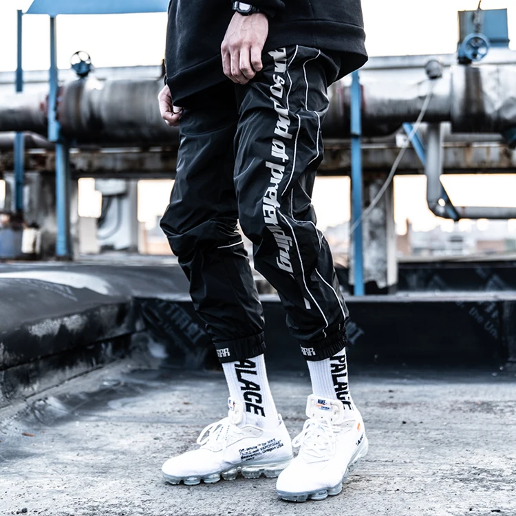 

AND high quality women polyester hip hop joggers reflective logo printing streetwear tactical cargo pants men, 3 colors