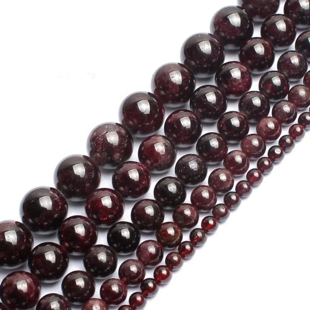 Natural Red Garnet Gemstone Loose Beads for Necklace Bracelet Earrings Jewelry DIY Making Round Beads (47-50pcs/strand)